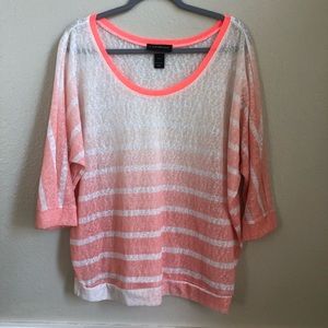 Lane Bryant coral and white knit sheer sweater size 14/16